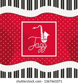 jazz day poster with piano keyboard and saxophone