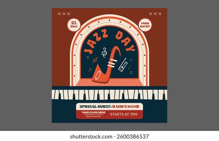 Jazz Day Socials Media. Template for invitation, cover, banner, poster, flyer. Vector illustration.