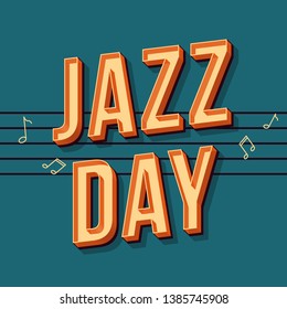 Jazz day vintage 3d vector lettering. Retro bold font, typeface. Pop art stylized text. Old school style letters. 90s, 80s concert promo poster, banner typography design. Dark blue color background 
