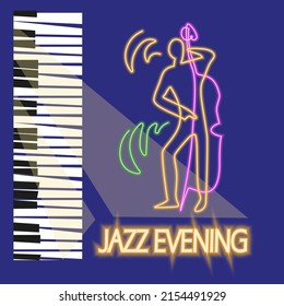 Doble contrabajo de jazz, jugador de contrabando. Colorida ilustración vectorial abstracta del afiche de jazz. Formato EPS 10.