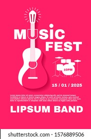 Jazz fest. Live music poster template. Concert flye with acoustic guitar.