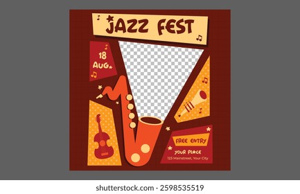 Jazz Fest Socials Media. flyer template, greeting card, poster, banner or social media.