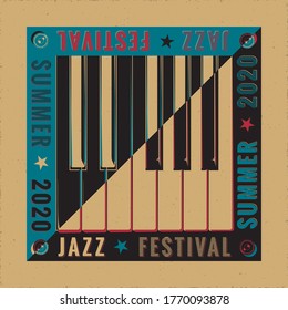 Jazz Festival 2020 Avant Garde Poster Concept with Keys Inverted over Natural Yin Yang Style Composition and Logo Lettering - Black and White on Reverse Background - Vector Graphic Silhouette Design