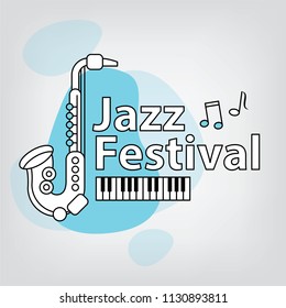 Jazz festival creative logo concept with linear saxophone and piano