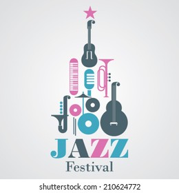 Jazz Festival /Event Invitation Poster with various musical instruments in 3 colors