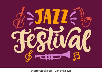 Jazz Festival Lettering Banner, Poster Typografie. Moderne Kalligrafie. Handschrift Vektor Typografie Design, Vintage Retro Stil.