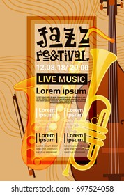 Jazz Festival Live Music Concert Poster Advertisement Retro Banner Vector Illustration