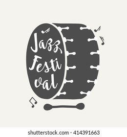 Jazz festival logo template. Bass drum silhouette with lettering. Perfect for music events, jazz concerts and festivals. Vector illustration.