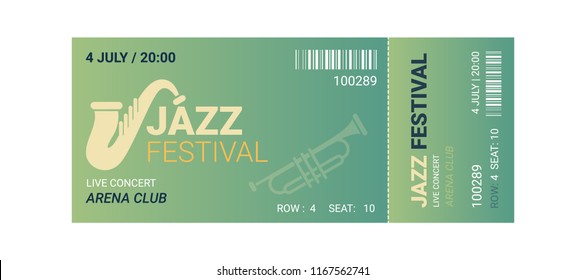 Jazz Festival, Music, Dance, party, Live Concert entrance vector tickets templates. Ticket for entrance to the event. Modern, Vintage &  elegant illustration template of Ticket Card