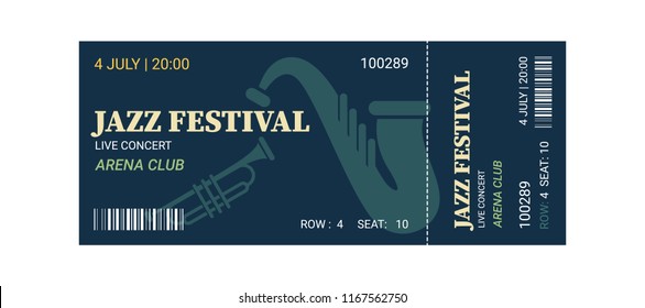 Jazz Festival, Music, Dance, party, Live Concert entrance vector tickets templates. Ticket for entrance to the event. Modern, Vintage &  elegant illustration template of Ticket Card
