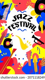 Festival de Jazz, evento musical y diseño de pancartas con colores vintage. Afiche colorido y loco para la promoción en los medios sociales