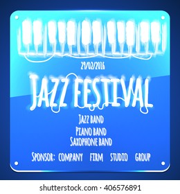 Jazz festival. Neon signboard. Sign on color background. Illustration for your event, fest, bar, cafe, club, store, business.