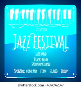 Jazz festival. Neon signboard. Sign on color background. Illustration for your event, fest, bar, cafe, club, store, business.