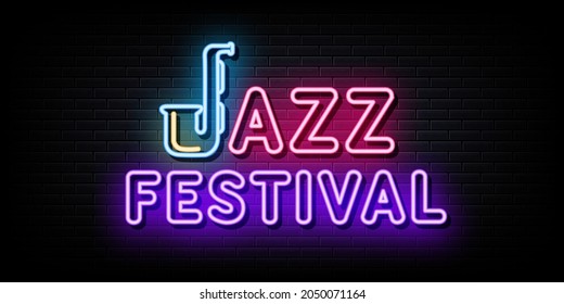 Jazz festival neon signs vector. design template neon sign