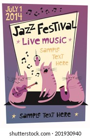 Jazz festival poster in cartoon style