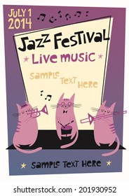 Jazz festival poster in cartoon style