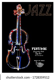 afiche del festival de jazz con cello - ilustración vectorial 