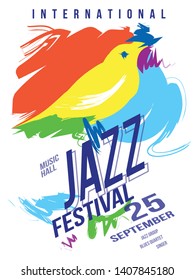 Jazz festival poster.  Concept design with abstract painted songbird.