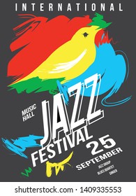 Jazz festival poster.  Concept design with abstract painted songbird.