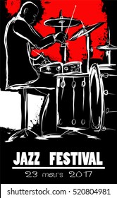 Jazz festival Poster with drummer - vector illustration
