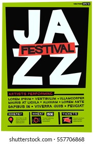 Jazz Festival Poster (Flat Style Vector Illustration Music Design) Event Invitation with Venue and Time Details