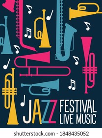 jazz festival poster with instruments and lettering vector illustration design