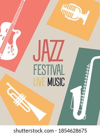 jazz festival poster with instruments and lettering vector illustration design