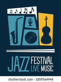 jazz festival poster with instruments and lettering vector illustration design