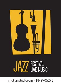 jazz festival poster with instruments silhouettes and lettering vector illustration design