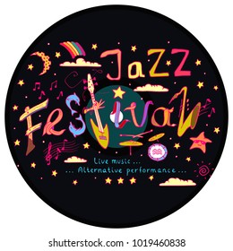 jazz festival poster, musical fest event, musicians, hand drawn art