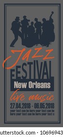 Jazz festival poster. New Orleans 2018. Vector illustration on gray background.