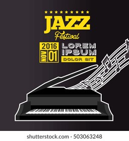 jazz festival poster piano notes black background
