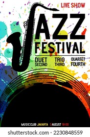Jazz festival poster with saxophone, music media banner with the words jazz festival. Vector illustration digital design.