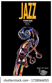 jazz festival poster with scroll of double-bass - vector illustration (Ideal for printing on fabric or paper, poster or wallpaper, house decoration) 