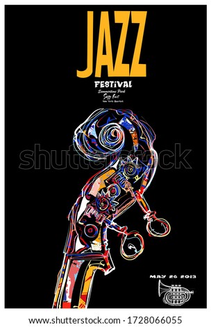 jazz festival poster with scroll of double-bass - vector illustration (Ideal for printing on fabric or paper, poster or wallpaper, house decoration) 