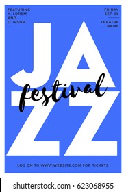 Plantilla de afiche del festival de jazz. Representación de jazz diseño moderno y tipográfico para promoción en clubes, bares, pubs y lugares públicos| Arte mural con temática musical.