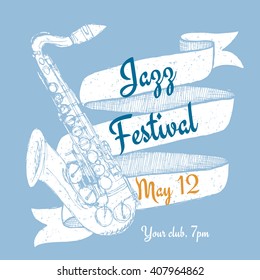 Jazz festival poster in vintage style, vector