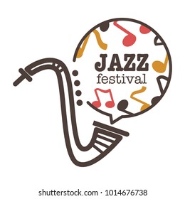 Jazz festival promotional banner with saxophone and notes