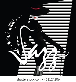 Jazz festival. Retro a poster with the stylish girl. Vector Illustration