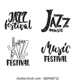 Jazz festival set - hand drawn music lettering quote isolated on the white background. Fun brush ink inscription for photo overlays, greeting card or t-shirt print, poster design