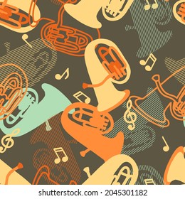 Jazz Festival with Tube Music Instrument Vector Graphic Seamless Pattern can be use for background and apparel design