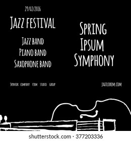 Jazz festival. Vector poster. White text and black background.