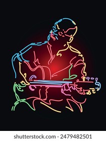 Jazz guitar player neon sign vector illustration