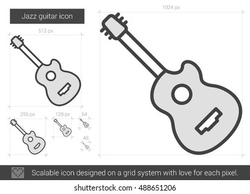 Jazz guitar vector line icon isolated on white background. Jazz guitar line icon for infographic, website or app. Scalable icon designed on a grid system.