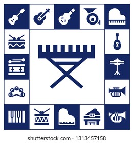 jazz icon set. 17 filled jazz icons.  Simple modern icons about  - Acoustic guitar, Drum, Electric piano, Tambourine, Guitar, Cymbals, Trumpet, Piano, Electric guitar, French horn