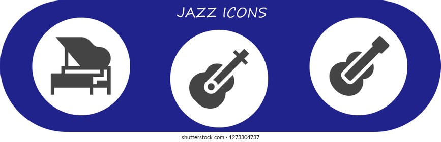  jazz icon set. 3 filled jazz icons. Simple modern icons about  - Piano, Guitar