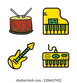 jazz icon set. vector set about piano, electric guitar and drum icons set.
