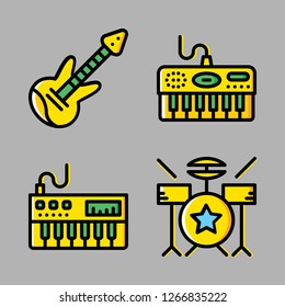 jazz icon set. vector set about electric guitar, drum set and piano icons set.