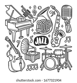 Jazz Icons Hand Drawn Doodle Coloring Vector