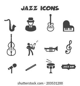 jazz icons, mono vector symbols